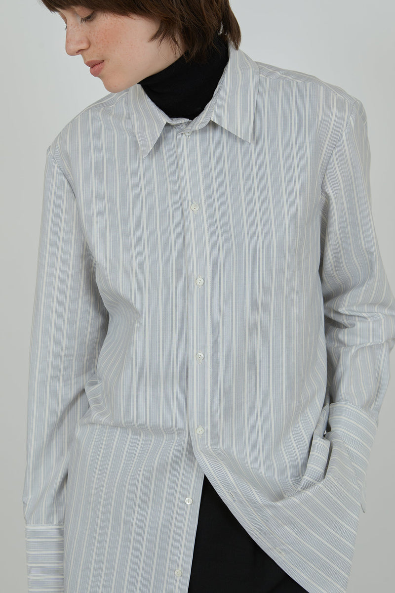 Adam shirt | Striped blue cream - Silk-cotton blend