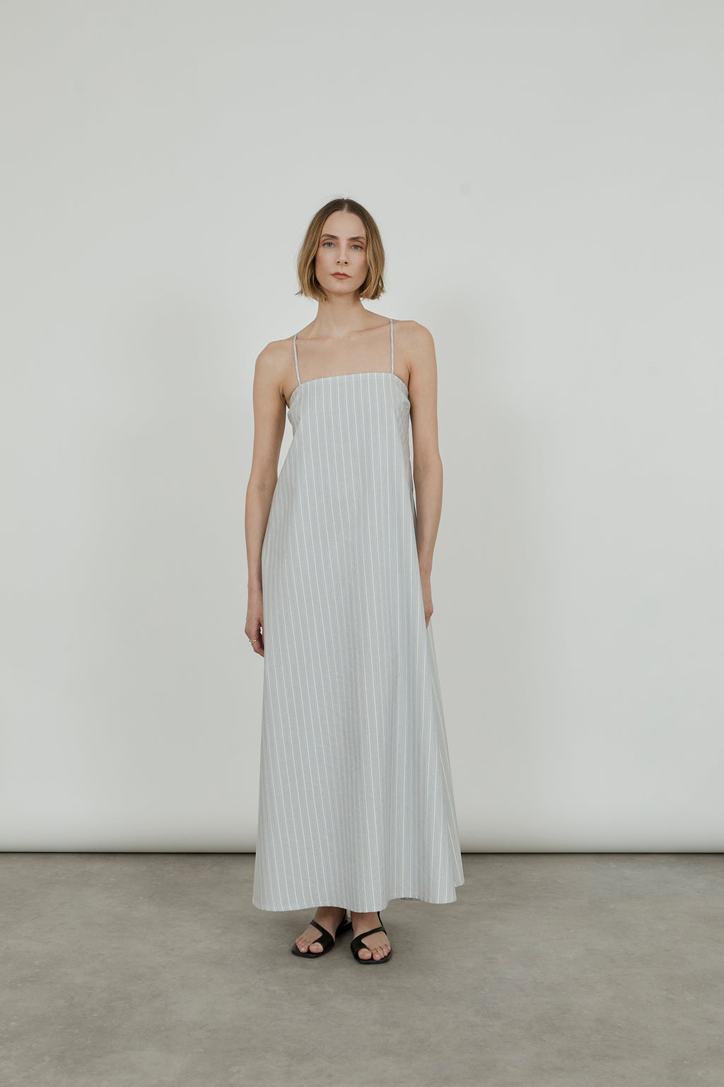 Christy dress | Striped blue cream - Silk-cotton blend