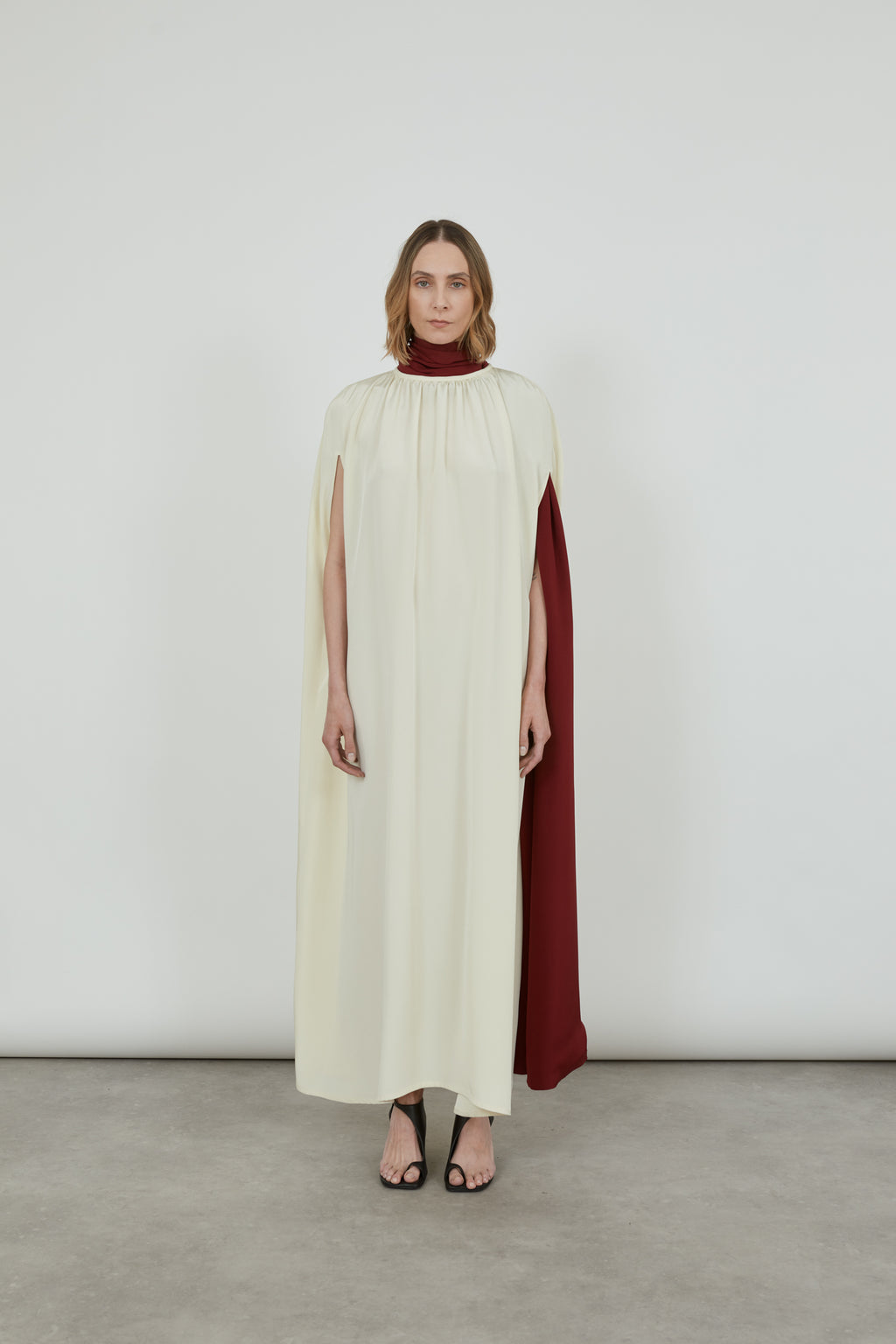 Macha double scarf | Red - Crepe-satin silk