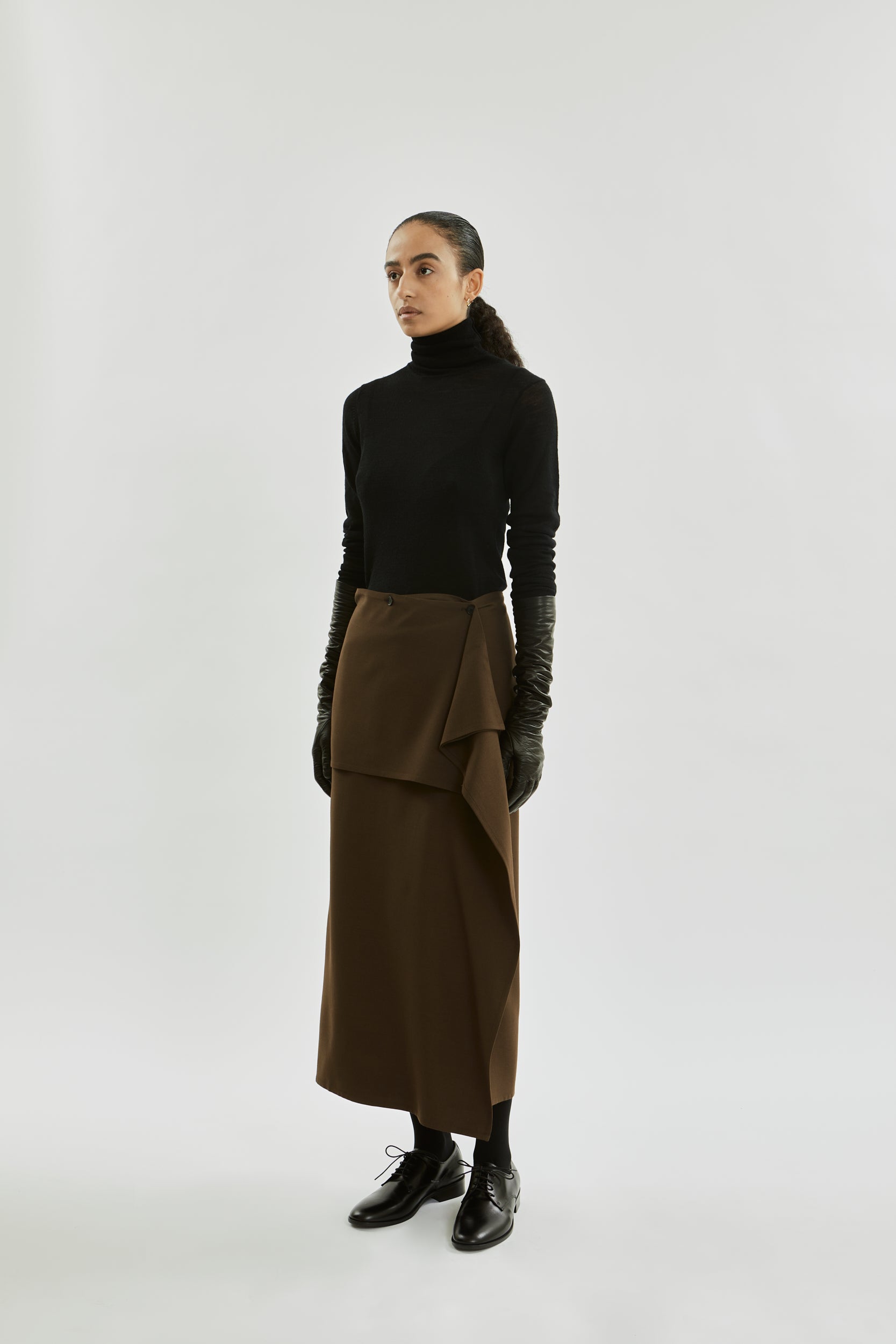 헤일리 스커트 | 카키 - 버진 울 혼방