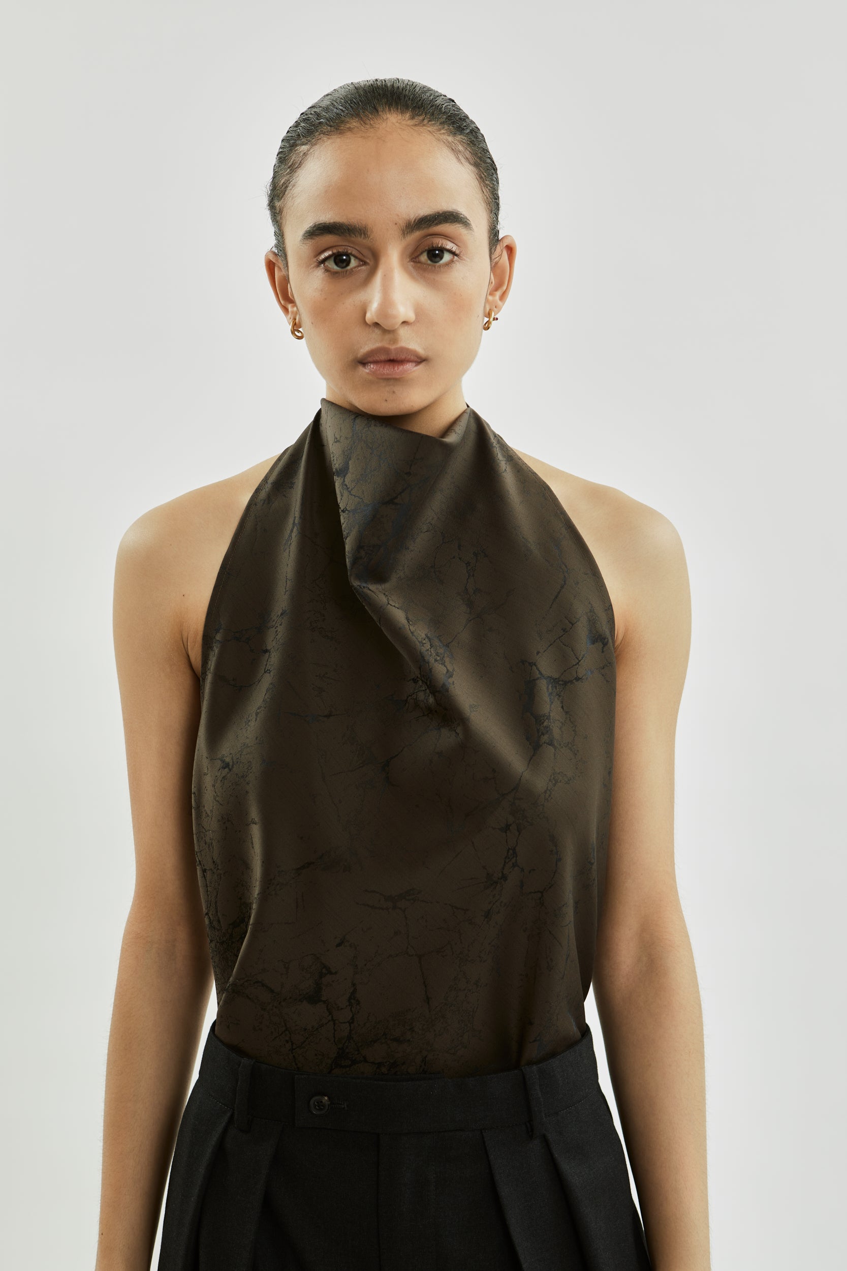 ジャンヌトップ |カーキ ジャカード - ウール シルク ブレンド