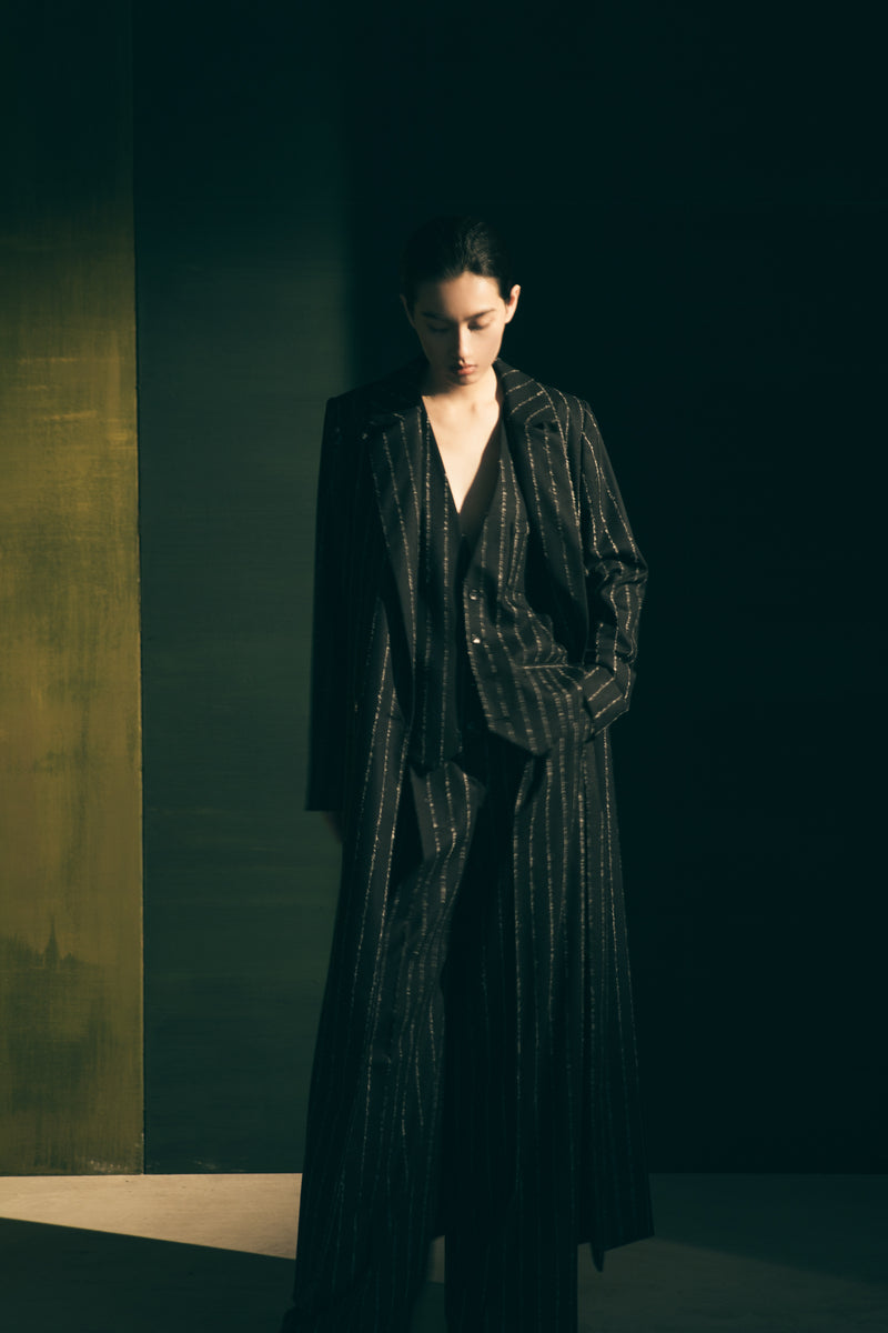 Adeline coat | Black Striped - Wool blend