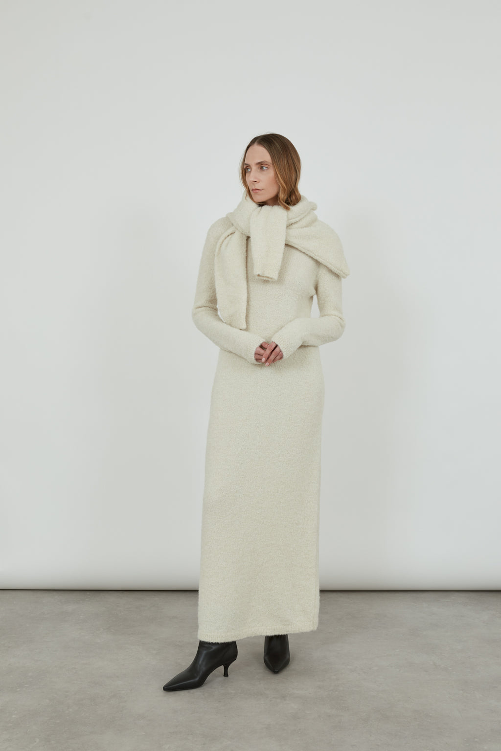 Olive knitted dress | Offwhite - Alpaca wool