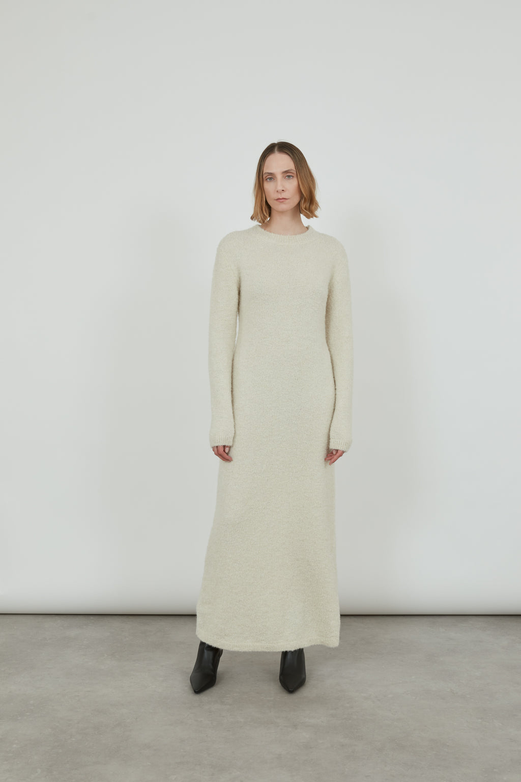 Olive knitted dress | Offwhite - Alpaca wool