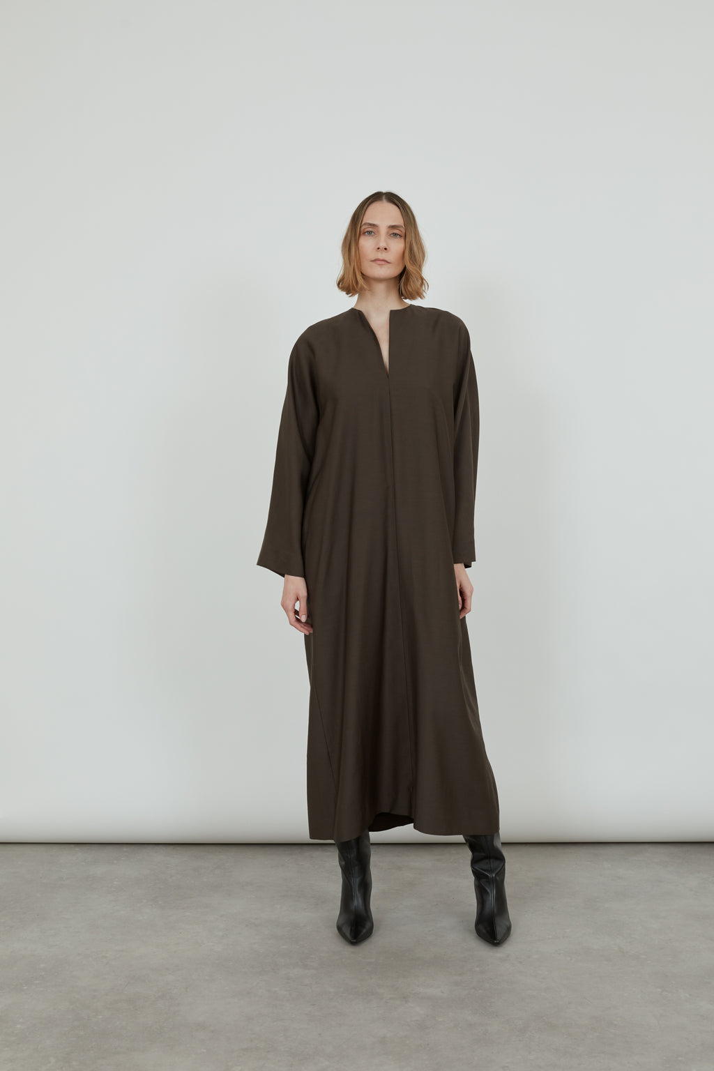 Thalia dress | Chocolate - Wool-silk mix