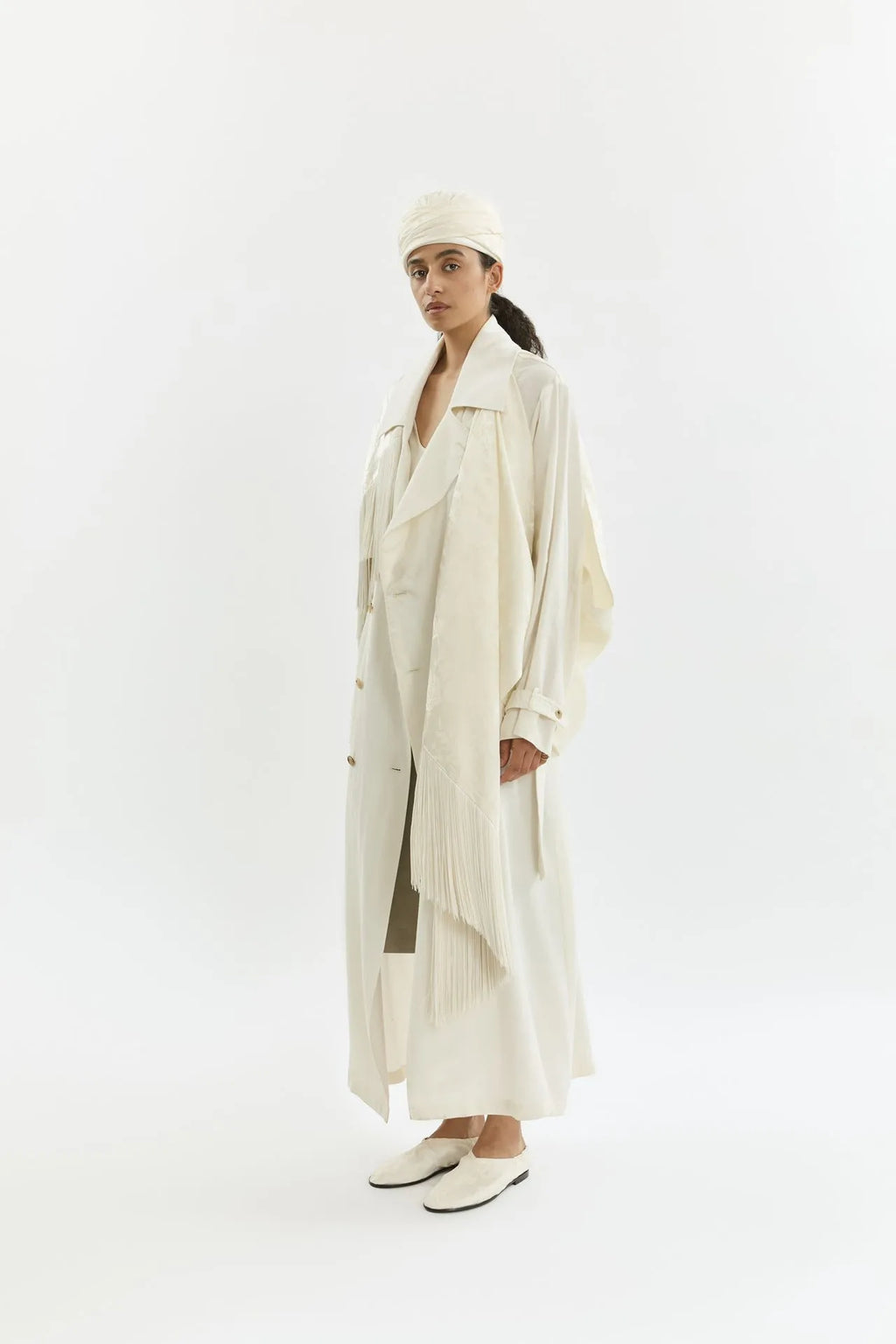 Riley trench coat | Cream - Linen silk blend