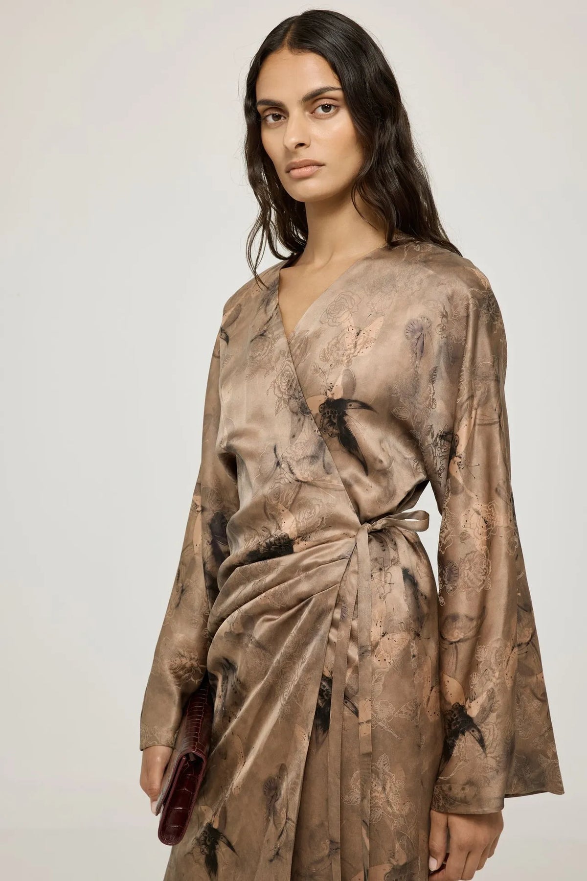 Haruna kimono dress | Taupe print - Mud silk