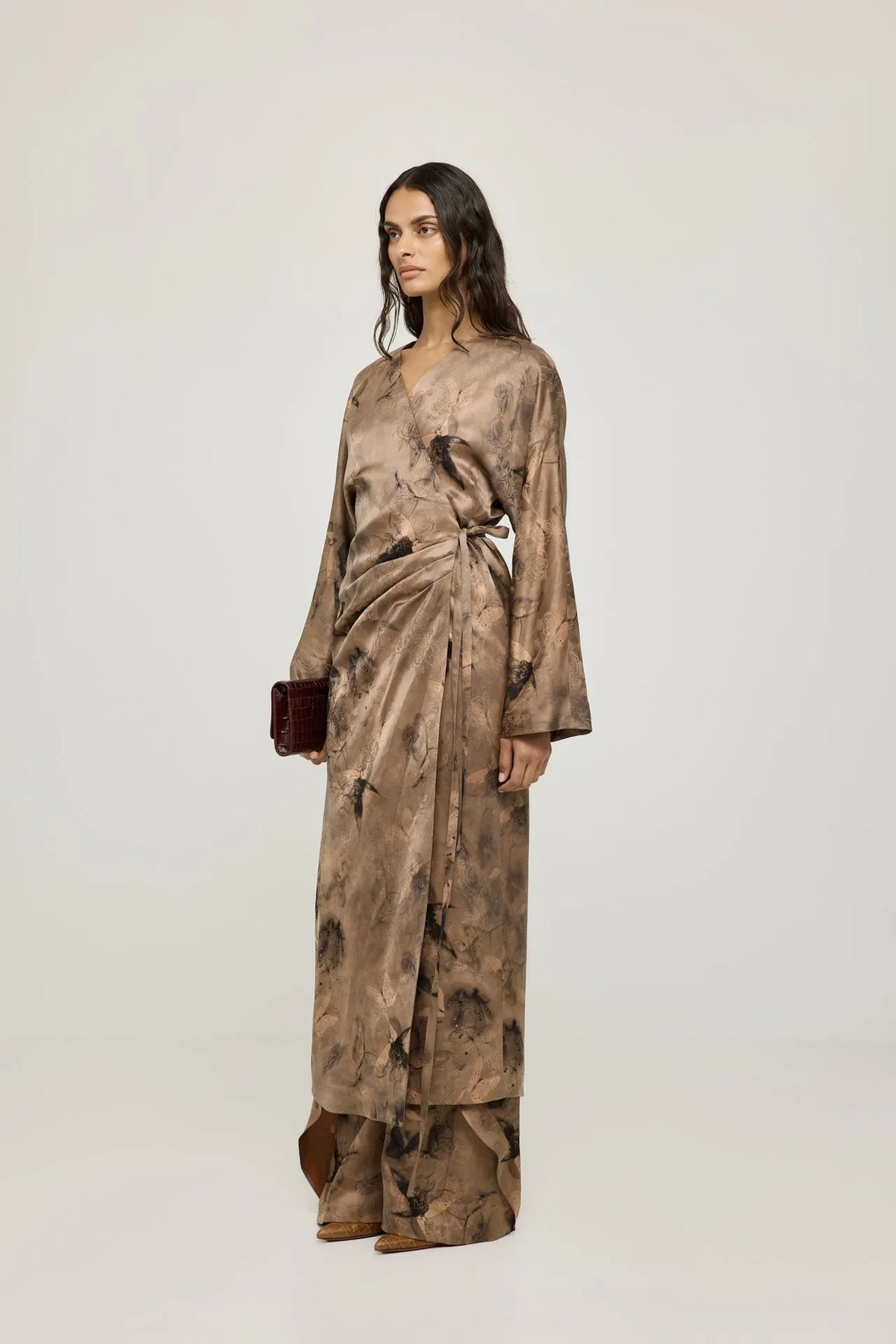 Haruna kimono dress | Taupe print - Mud silk