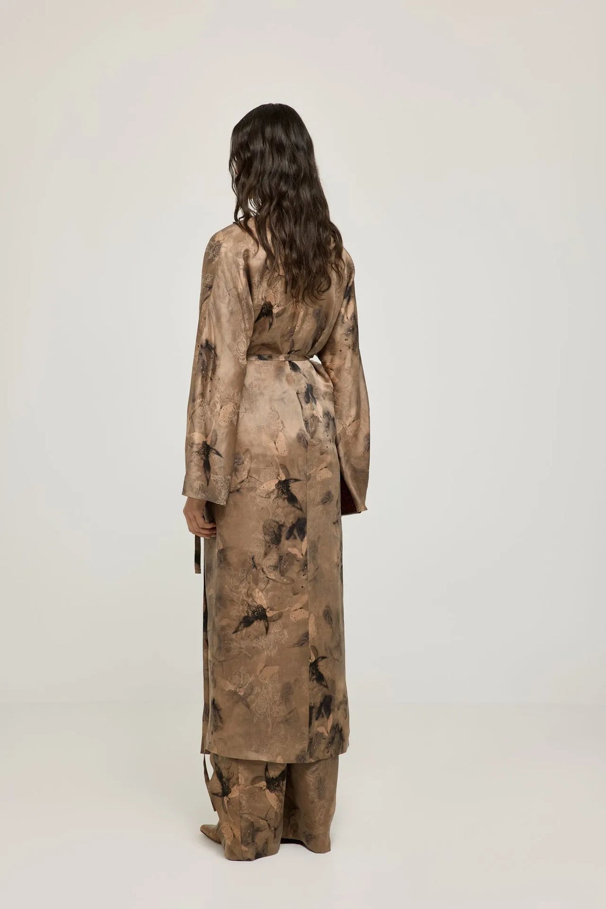 Haruna kimono dress | Taupe print - Mud silk