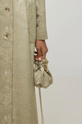 Bowie bag in gold viscose blend, front view.
