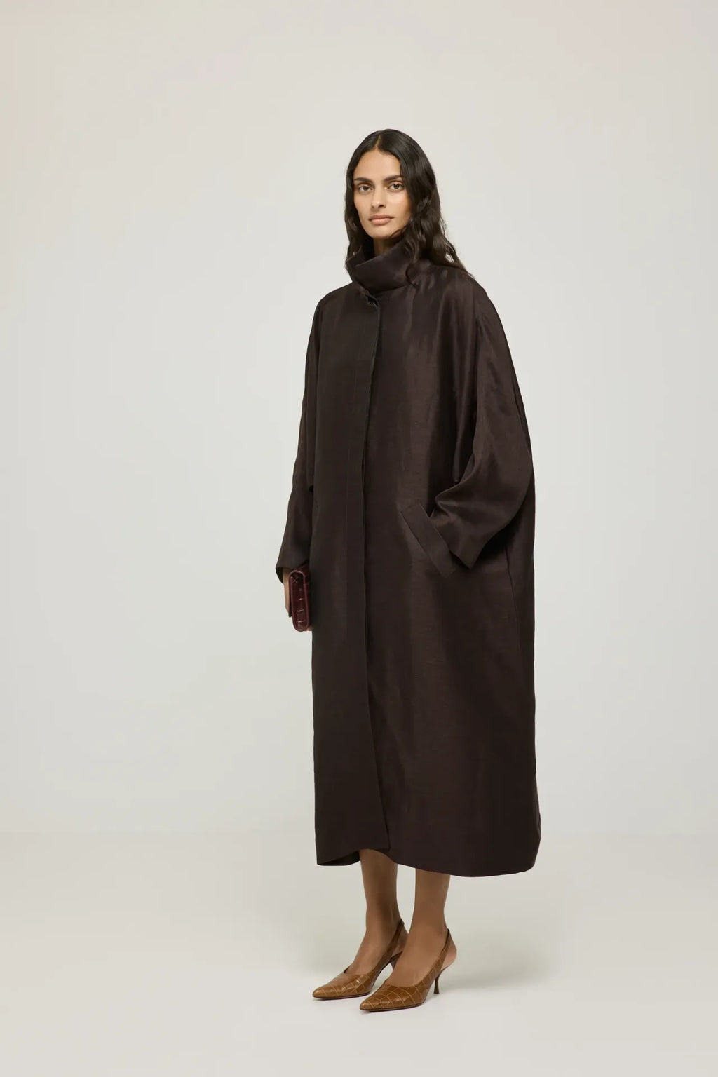 Kourtney coat | Brown - Linen viscose blend