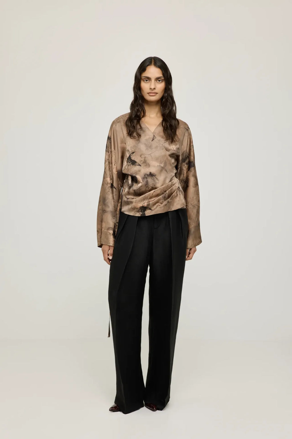 Asuka kimono blouse | Taupe print - Mud silk