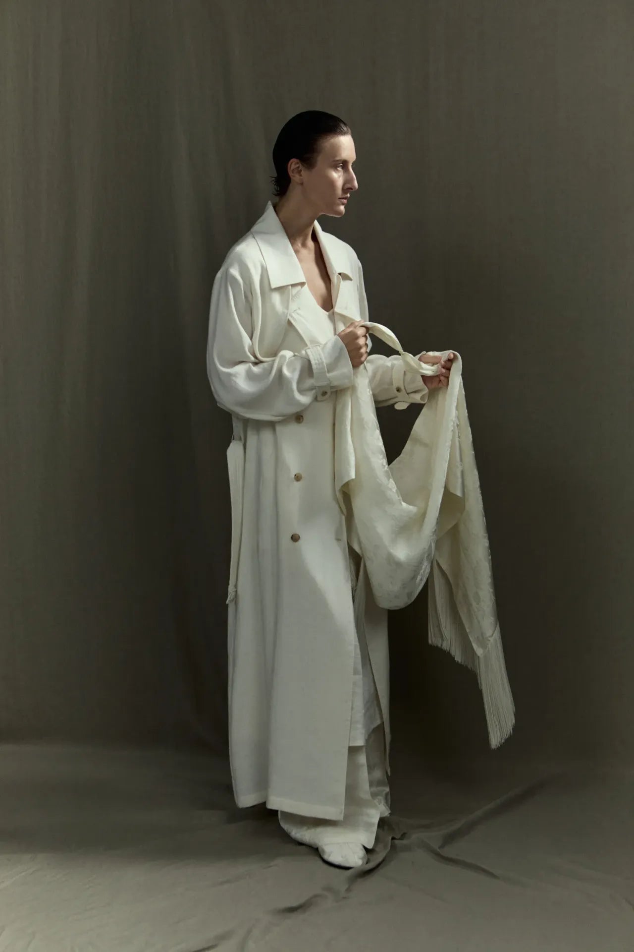 Riley trench coat | Cream - Linen silk blend