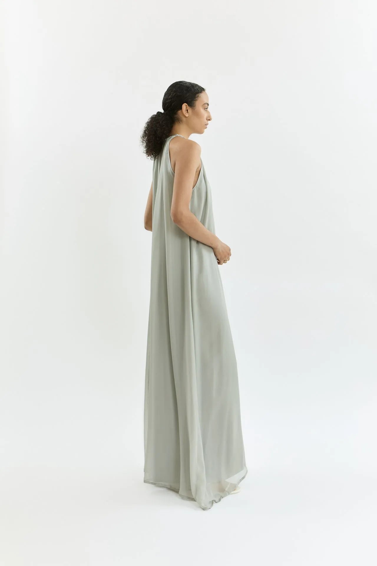 silver chiffon maxi dress Chiffon A-Line Long Bridesmaid Dress with Flutter Sleeves in Silver, Silver / 14