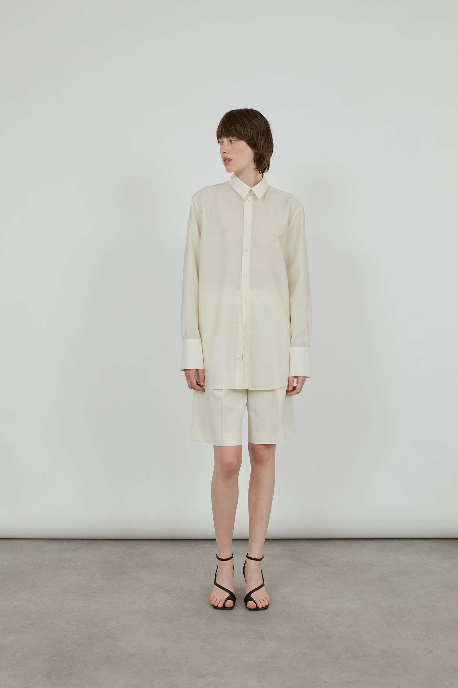 La Collection long sleeved wool silk blend shirt in cream