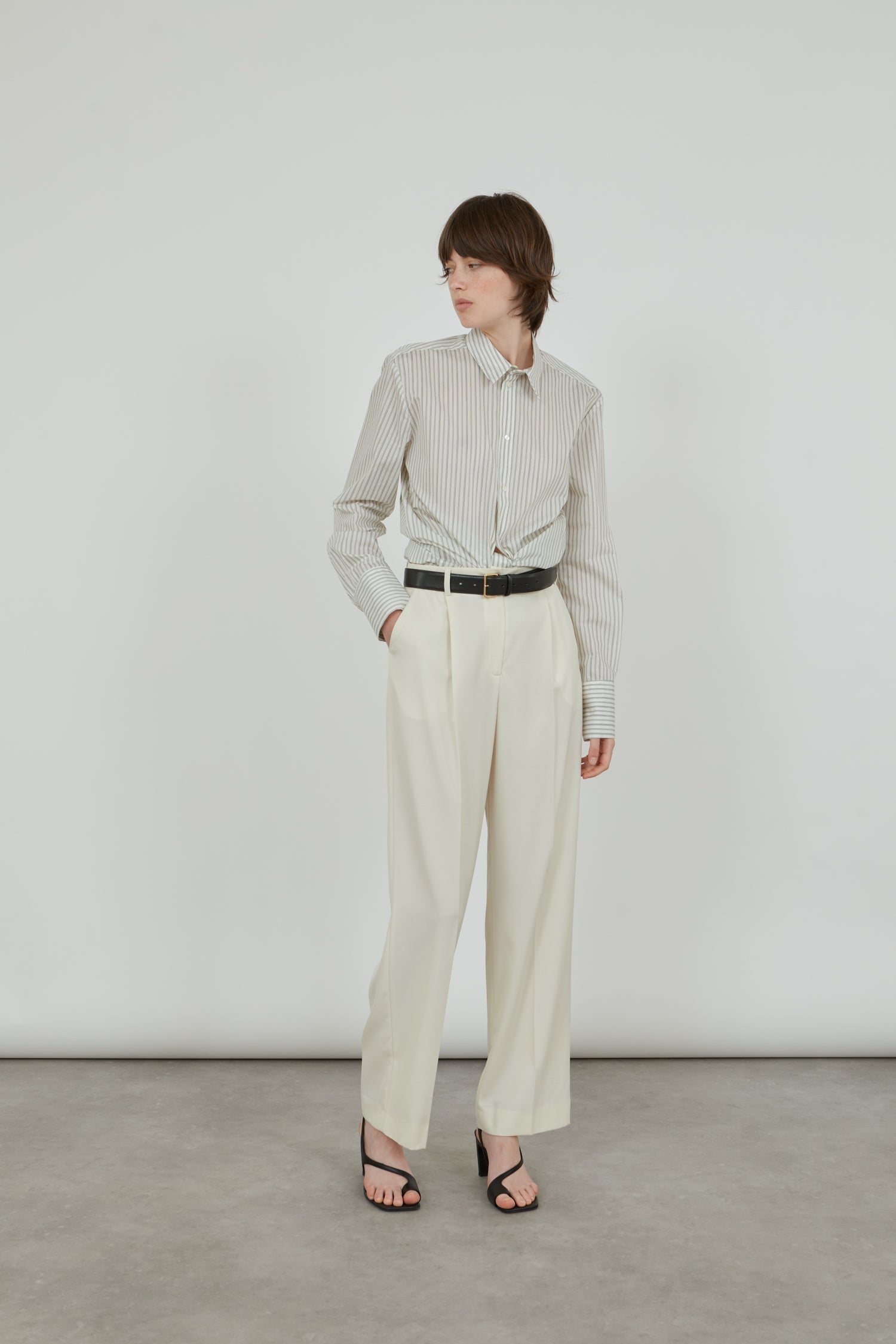 Striped grey blue Adam shirt made from a cotton blend.