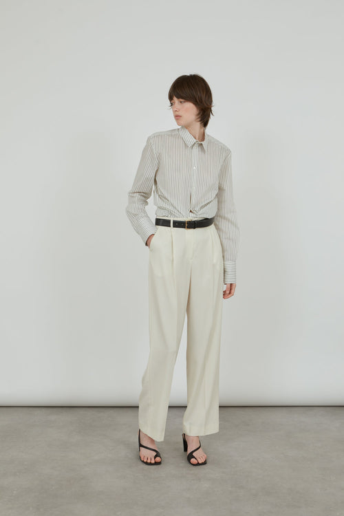 Striped grey blue Adam shirt made from a cotton blend.