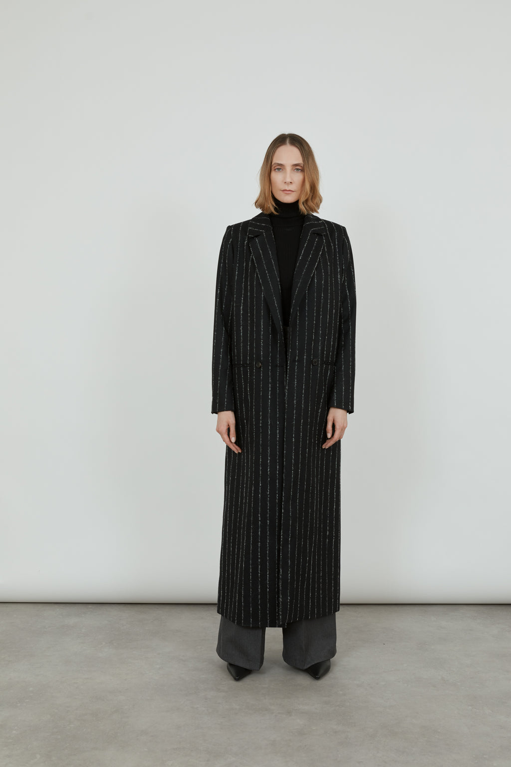 Adeline coat - black striped - virgin wool