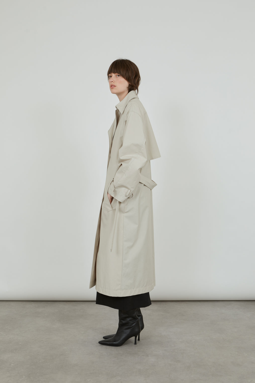 Alex coat & Macha scarf | Beige - Water repellent cotton