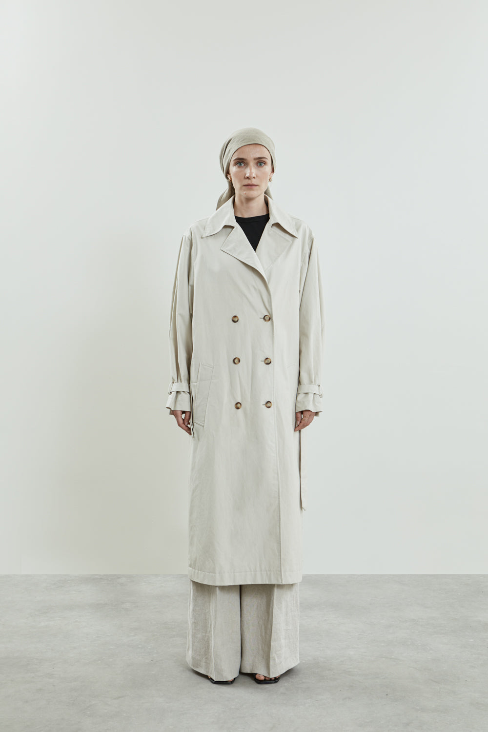 Alex coat & Macha scarf | Beige - Water repellent cotton