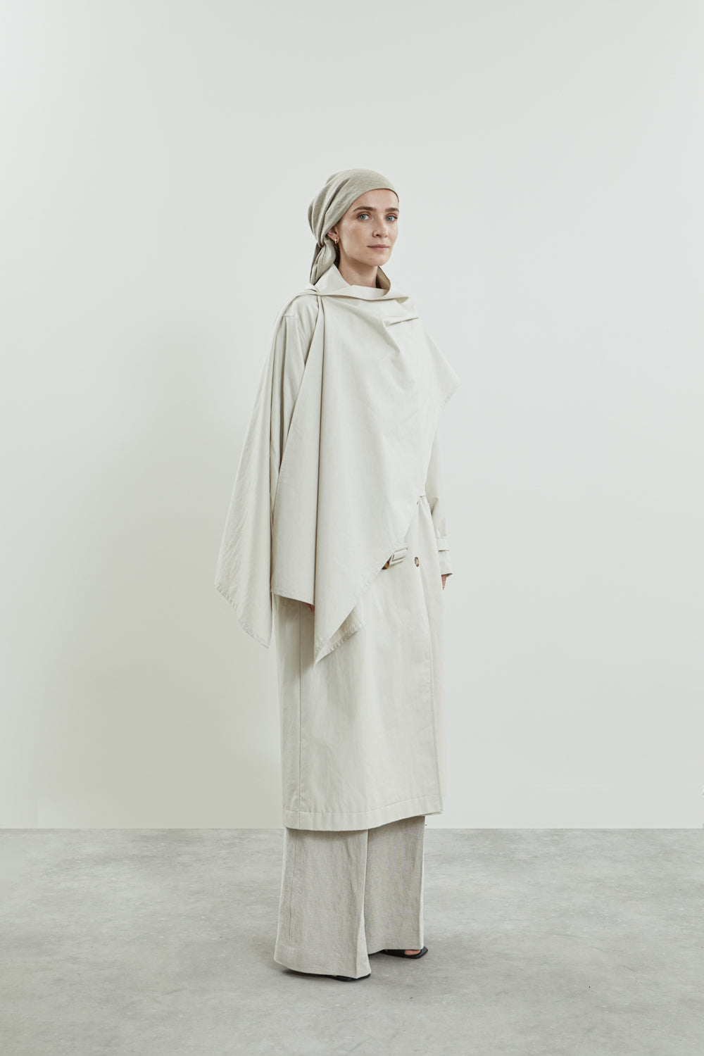 Alex coat & Macha scarf | Beige - Water repellent cotton