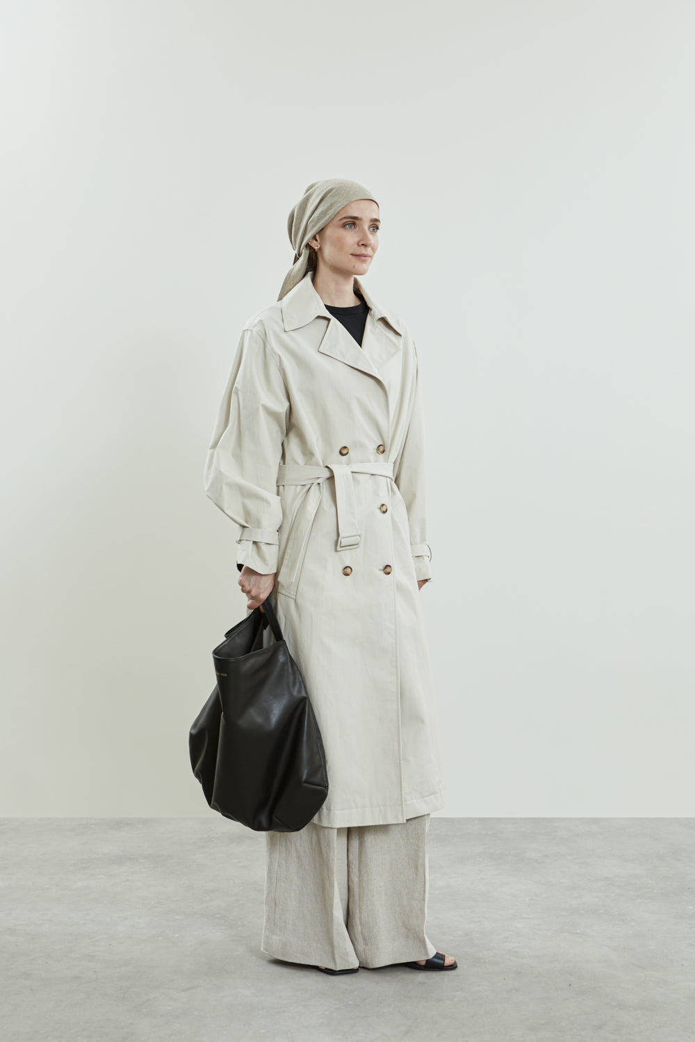 Alex coat & Macha scarf | Beige - Water repellent cotton