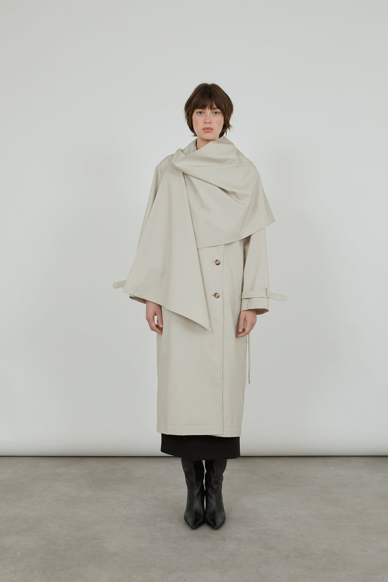 Alex trench coat & Macha scarf | Beige - Water repellent cotton