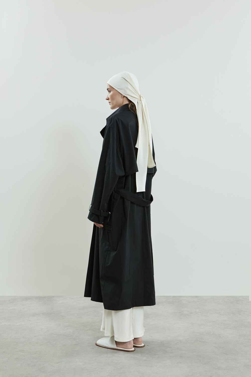 Alex coat & Macha scarf | Black - Water repellent cotton