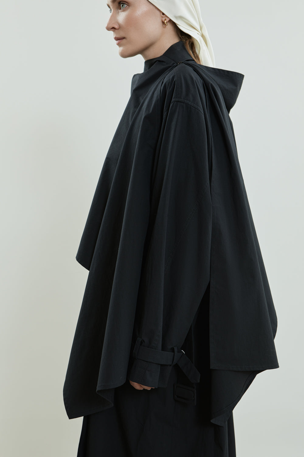 Alex coat & Macha scarf | Black - Water repellent cotton