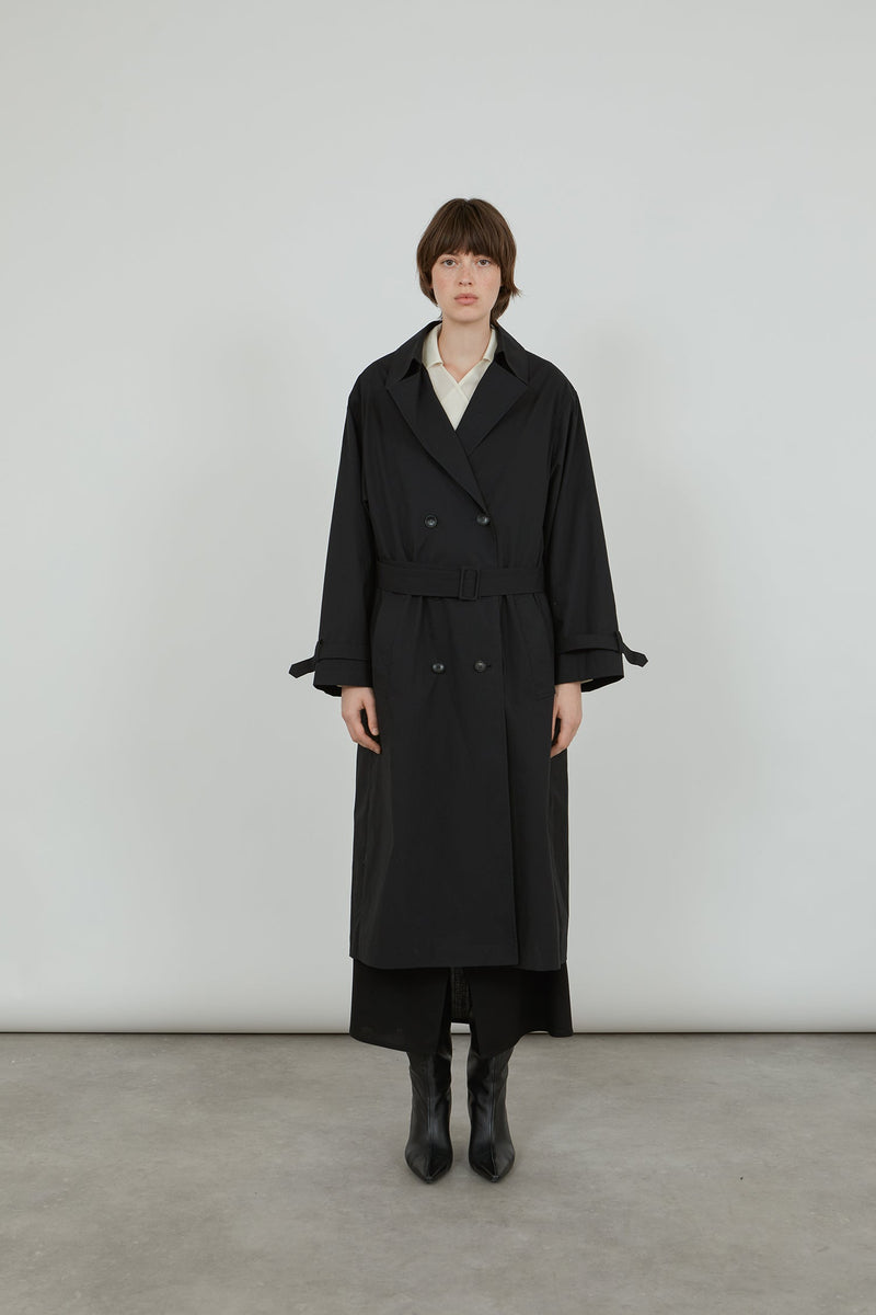 Alex trench coat & Macha scarf | Black - Water repellent cotton