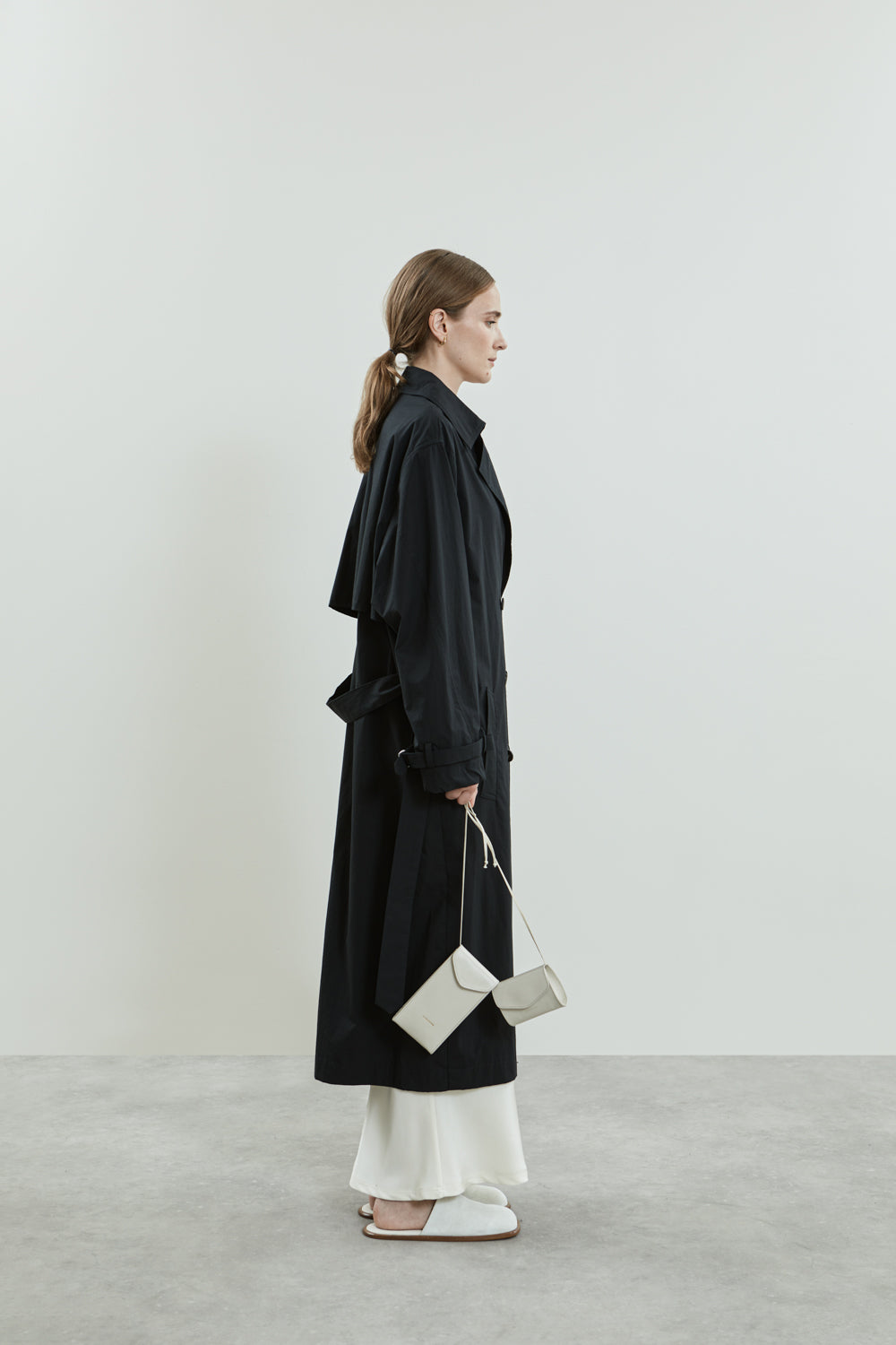 Alex coat & Macha scarf | Black - Water repellent cotton