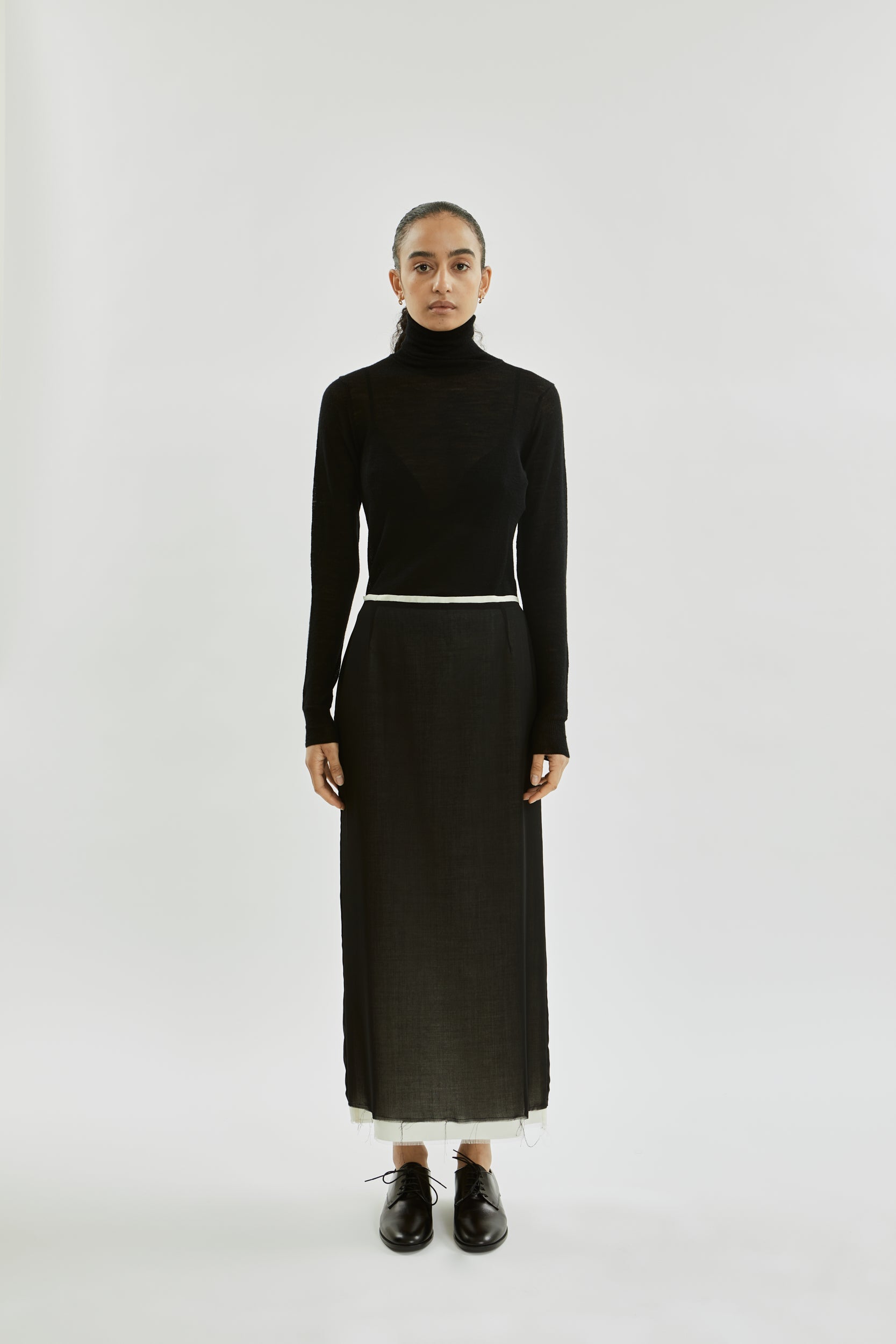 Alvida skirt raw | Black off white - Virgin wool