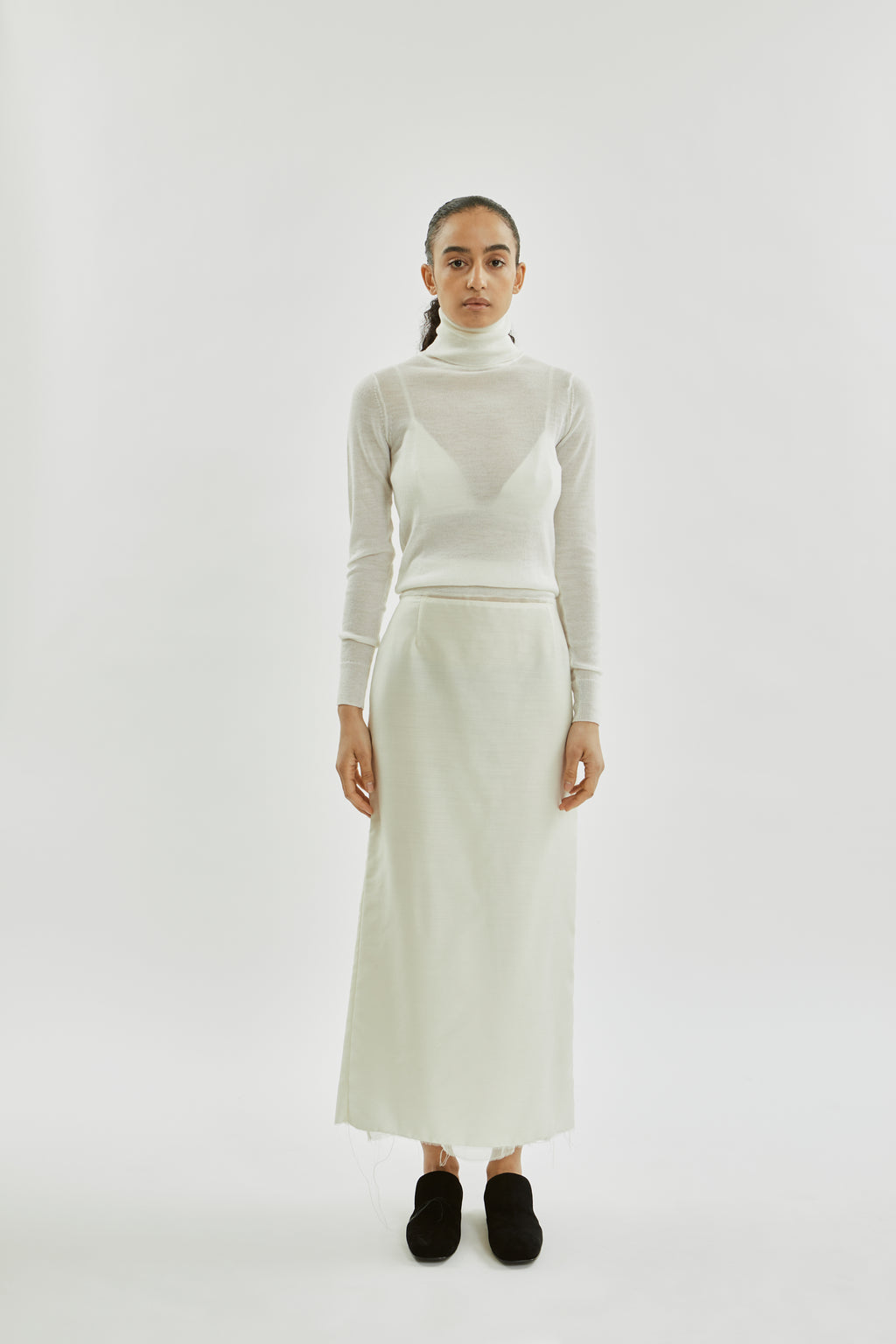 Alvida skirt raw | Cream off white - Wool silk blend