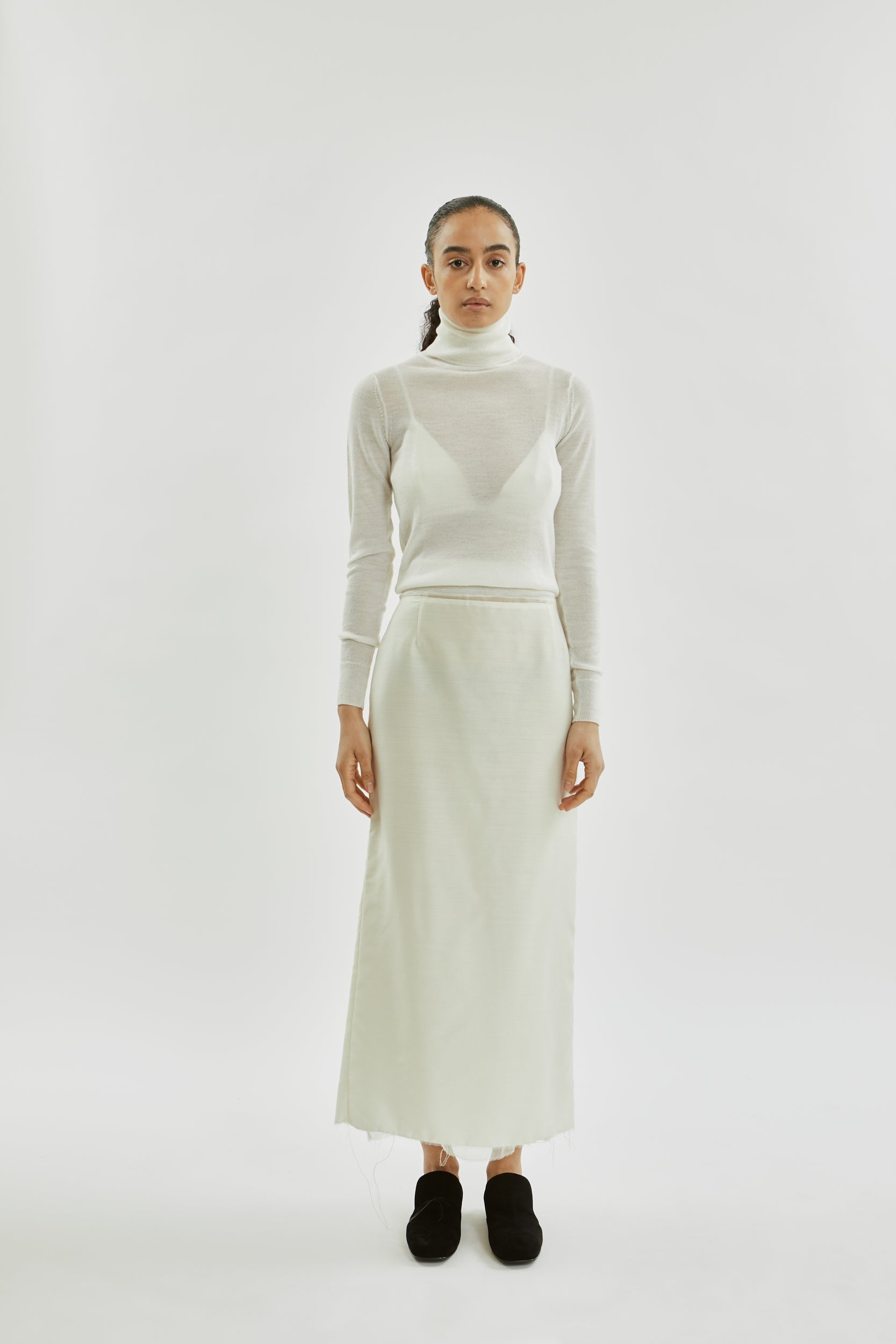 Alvida skirt raw | Cream off white - Wool silk blend