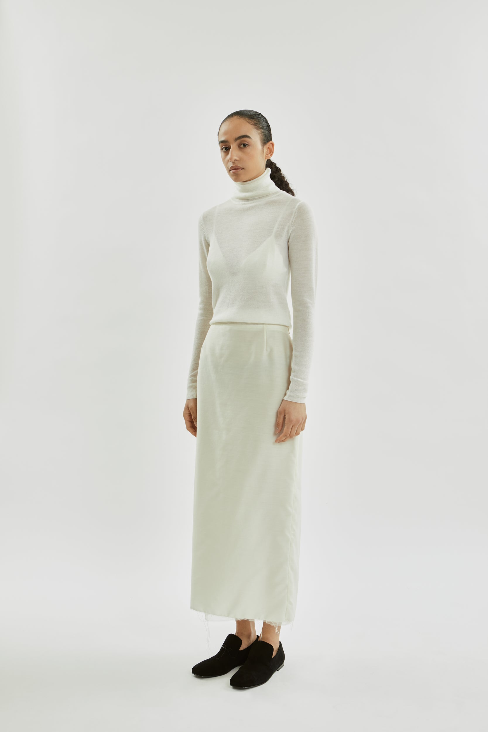 Alvida skirt raw | Cream off white - Wool silk blend