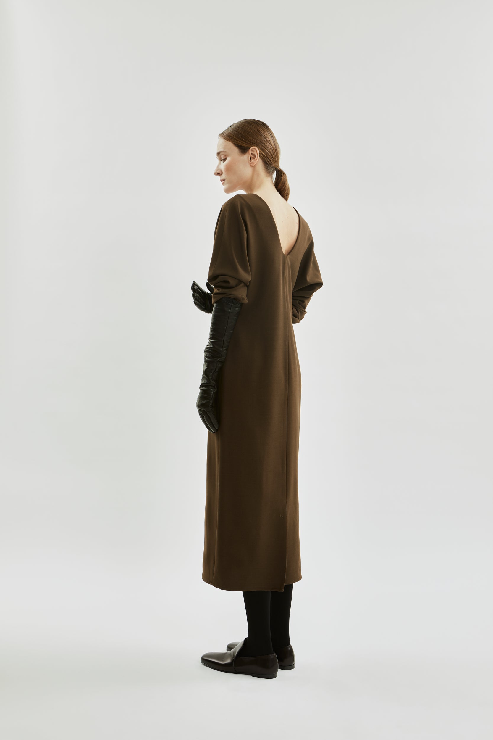 Angelina dress | Khaki - Virgin wool blend
