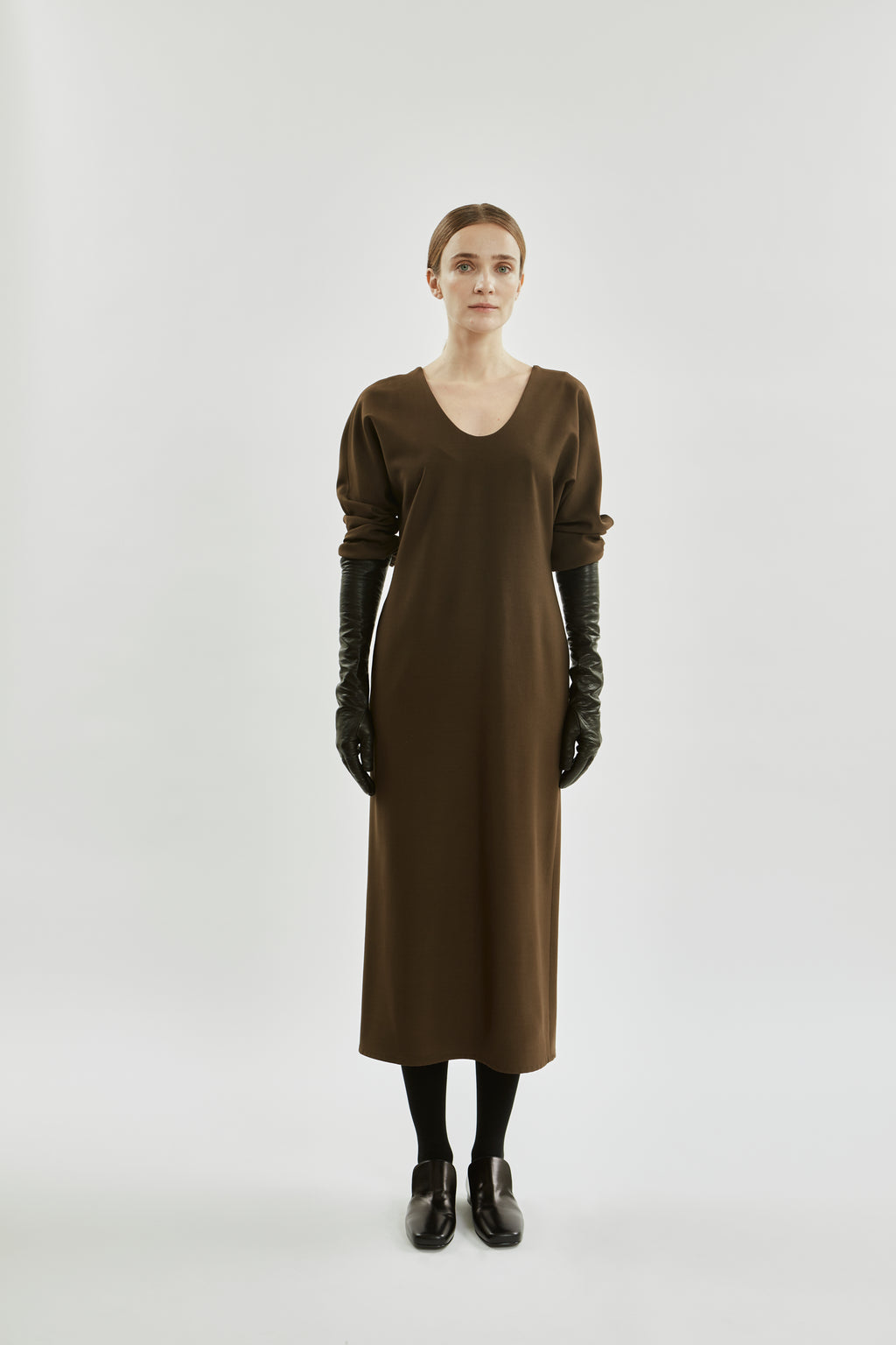 Angelina dress | Khaki - Virgin wool blend