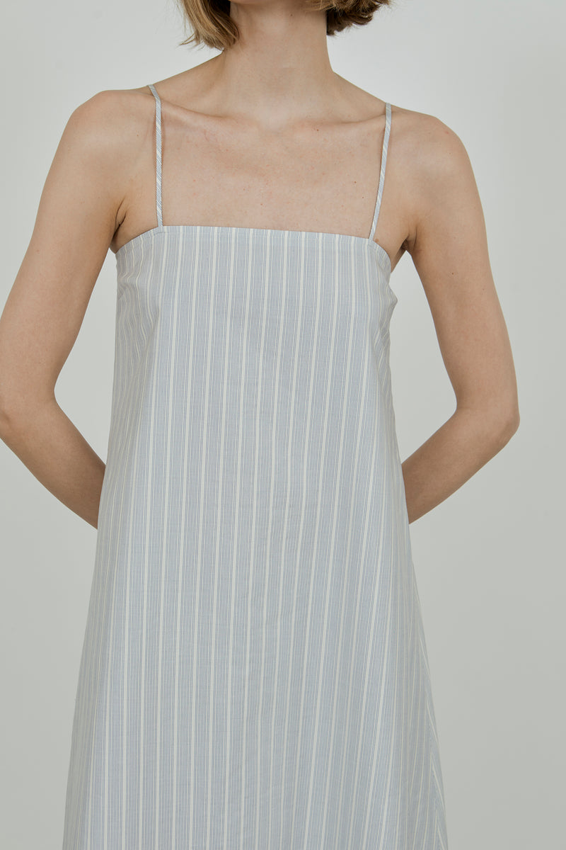 Christy dress | Striped blue cream - Silk-cotton blend