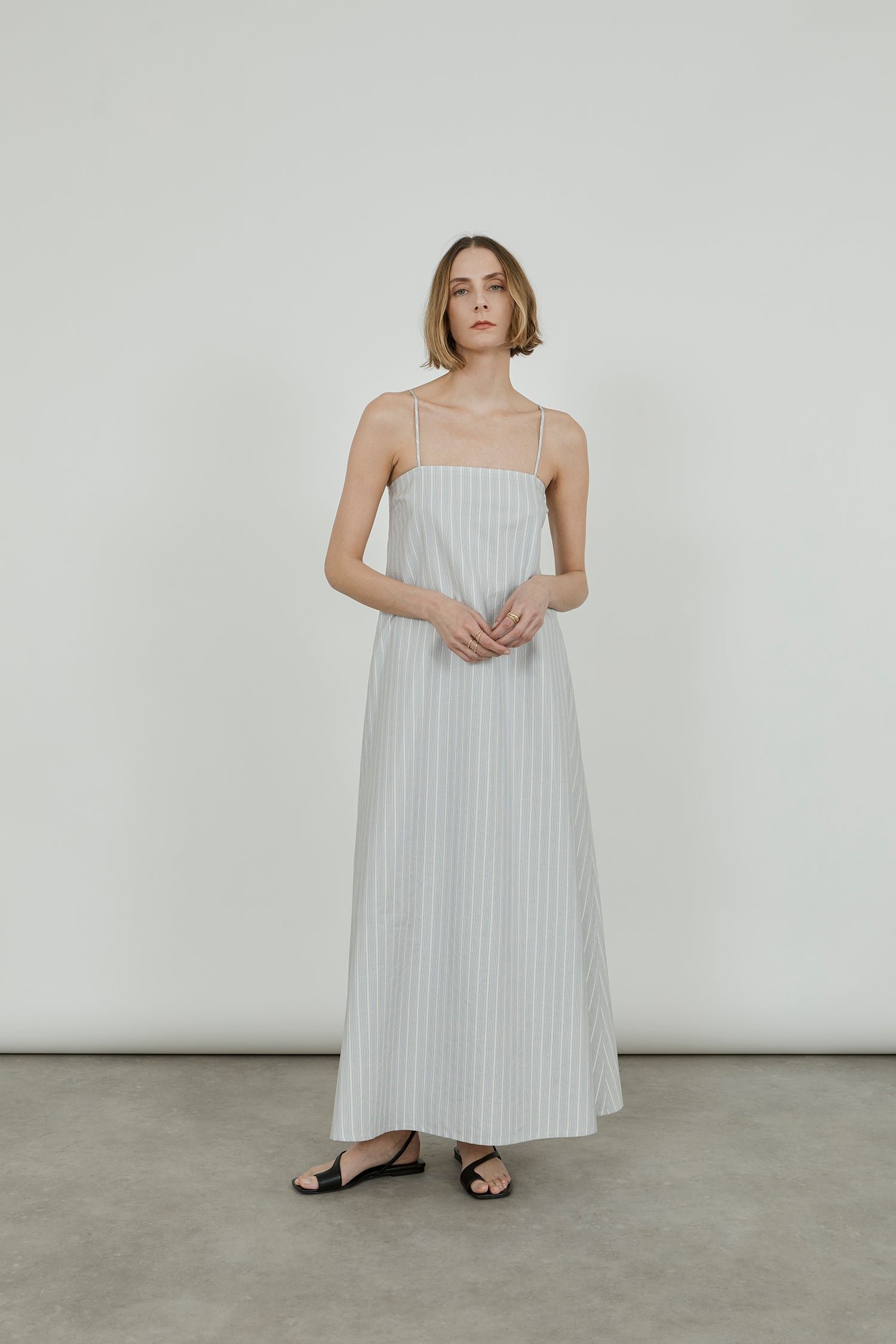 Christy dress | Striped blue cream - Silk-cotton blend