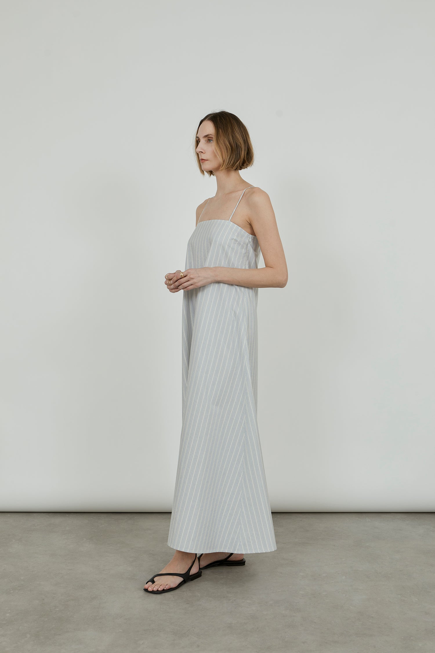 Christy dress | Striped blue cream - Silk-cotton blend