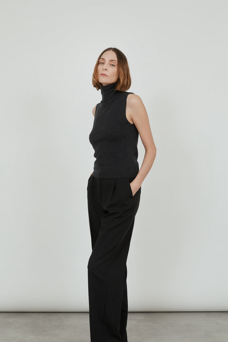 Deborah knitted top | Dark grey - Ultrafine merino-cashmere-silk blend