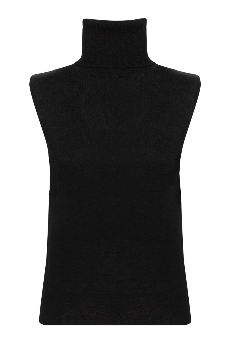 sleeveless black Deborah knit top in merino wool.