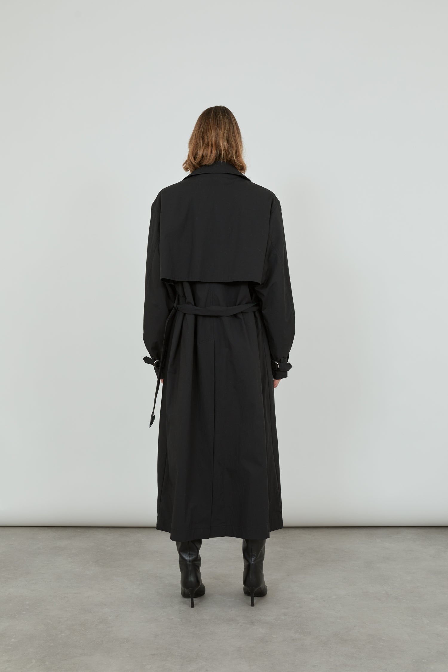 black trench coat from the back
