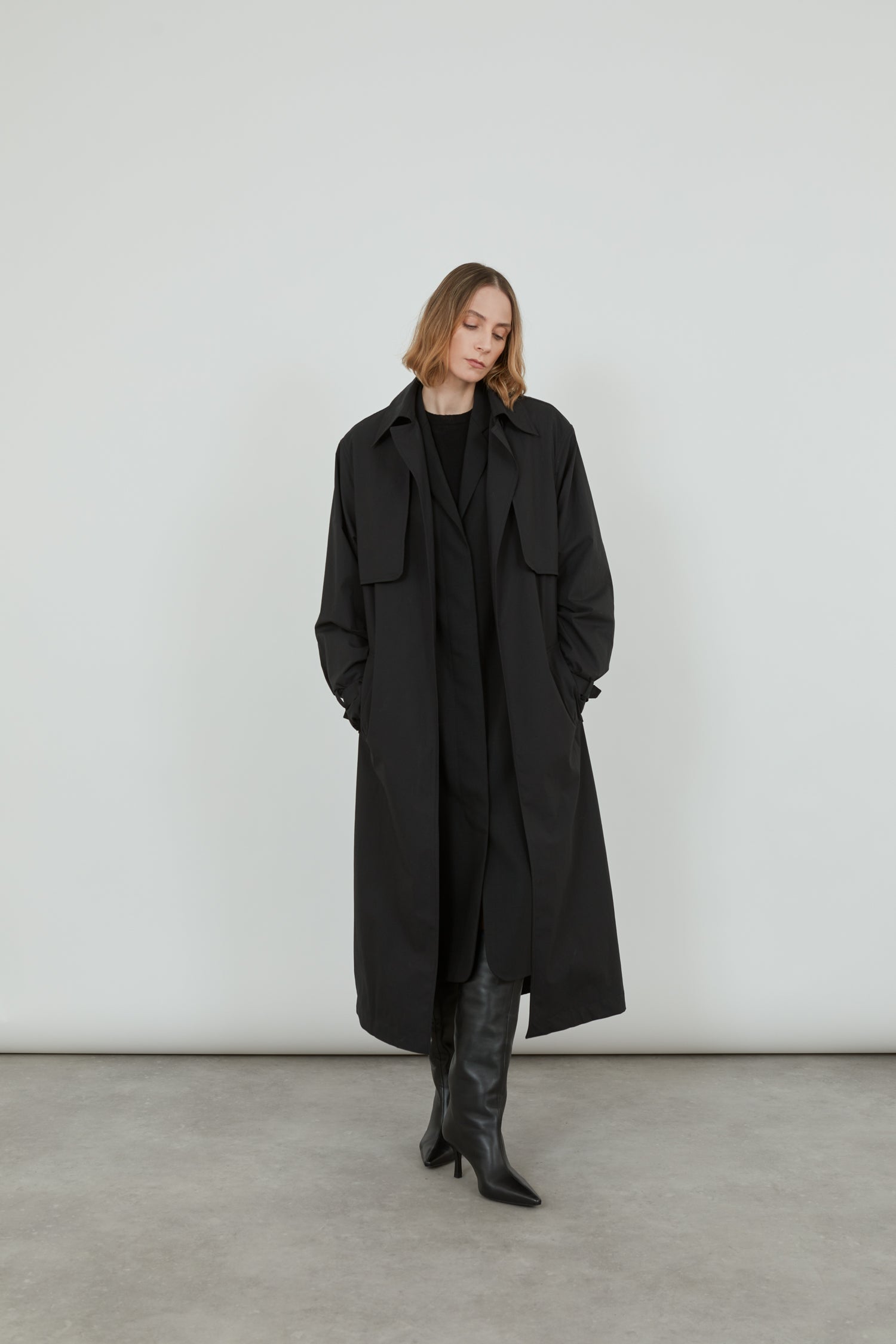 black water repellent cotton rain coat