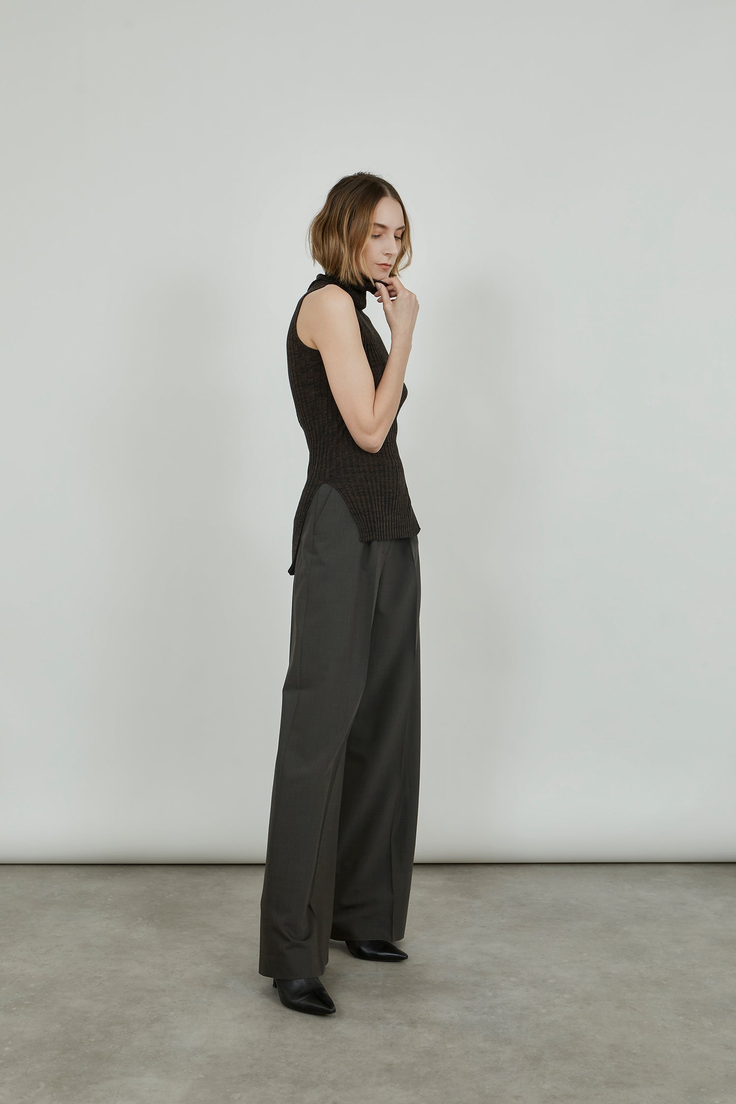 Fay turtleneck knit | Charcoal & moss - Egyptian cotton & cashmere blend