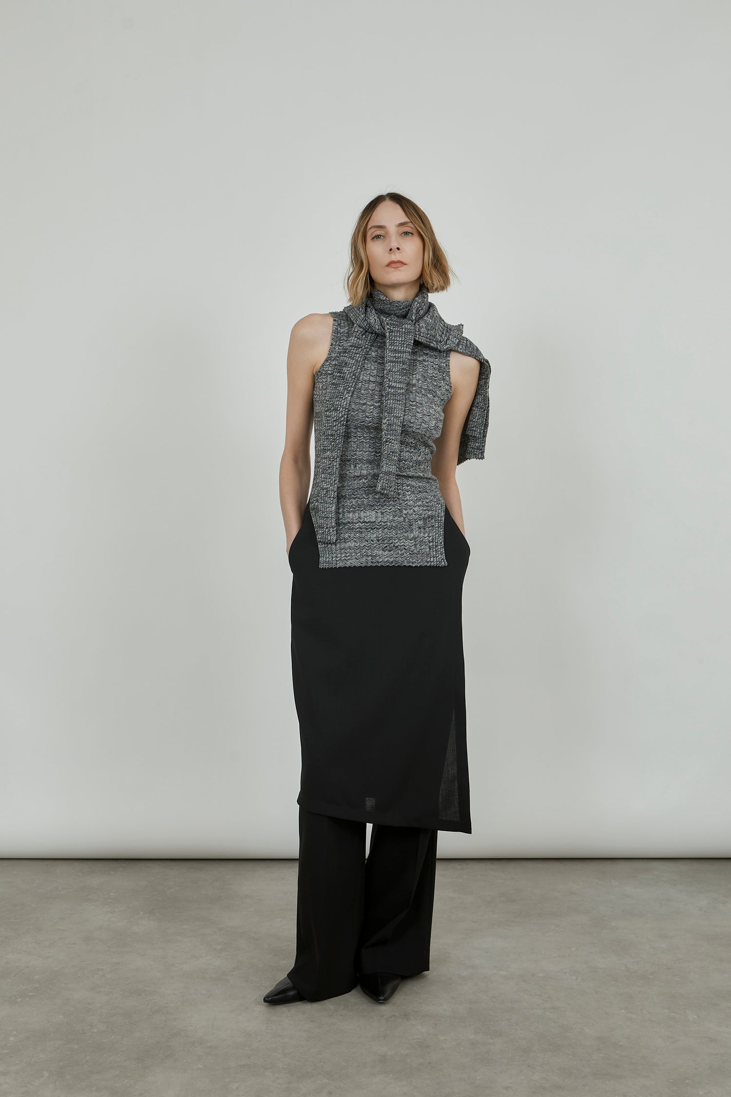 Fay turtleneck knit | Charcoal & off white - Egyptian cotton & cashmere blend