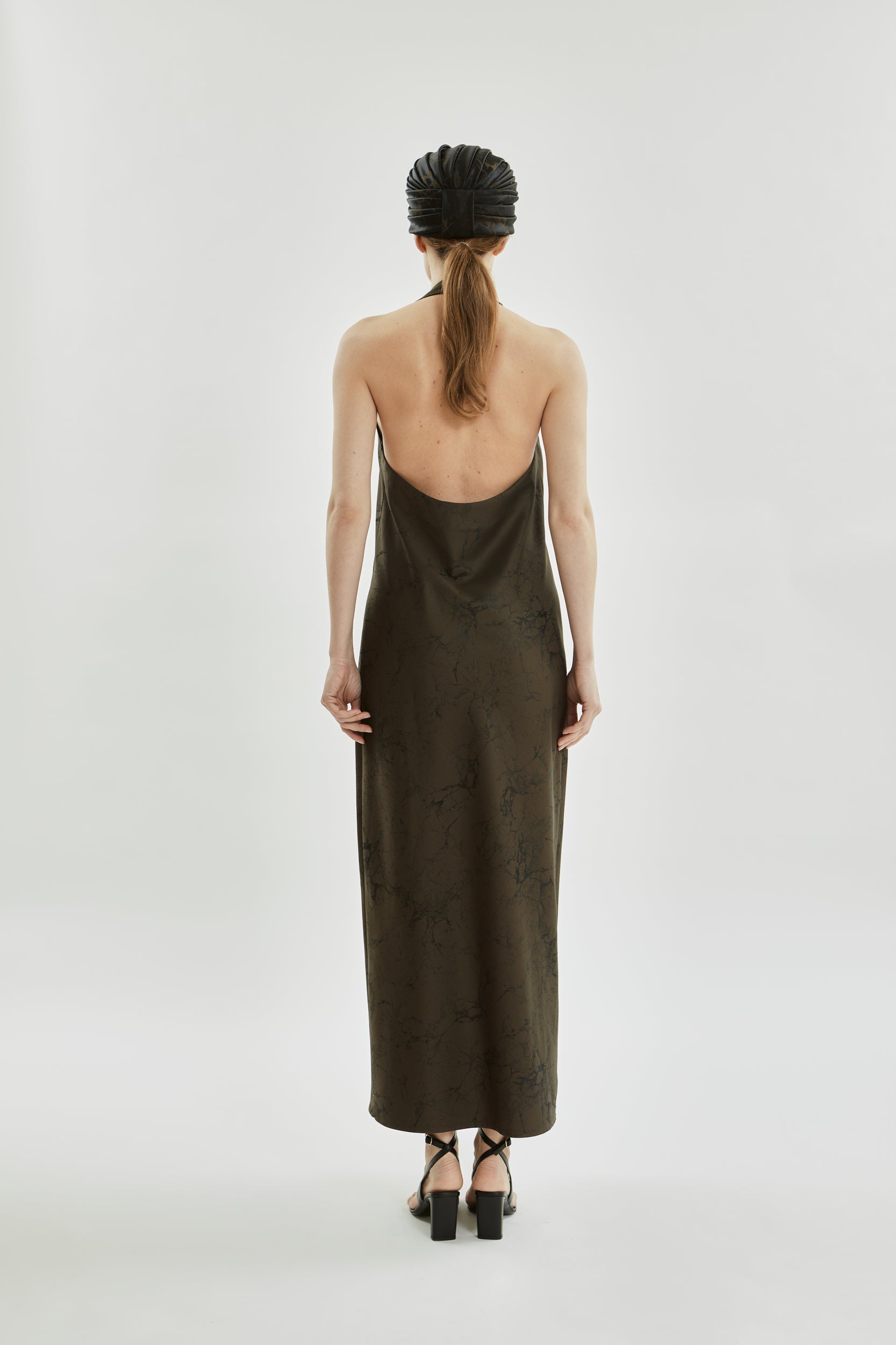 Francoise dress | Khaki jacquard - Wool silk blend