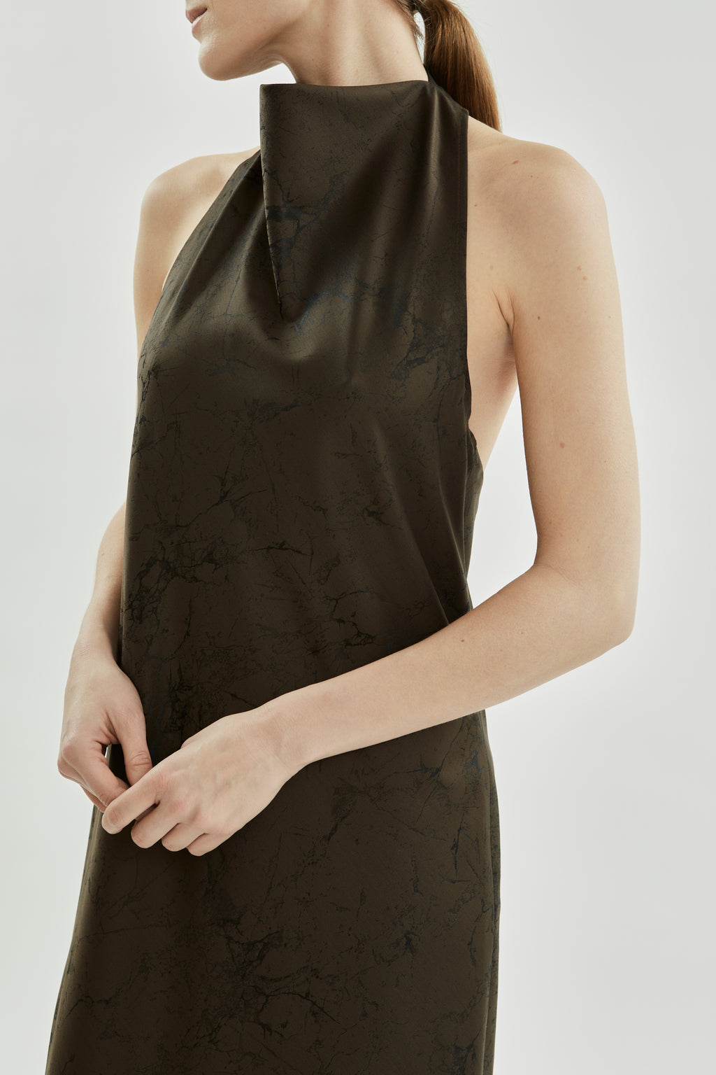 Francoise dress | Khaki jacquard - Wool silk blend