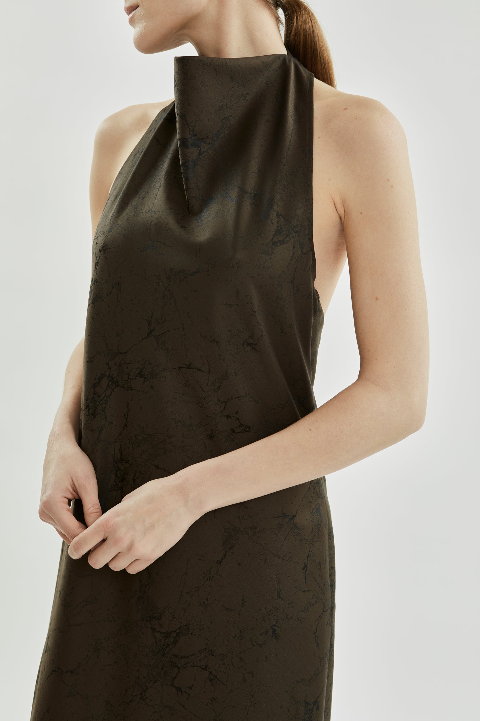 Francoise dress | Khaki jacquard - Wool silk blend