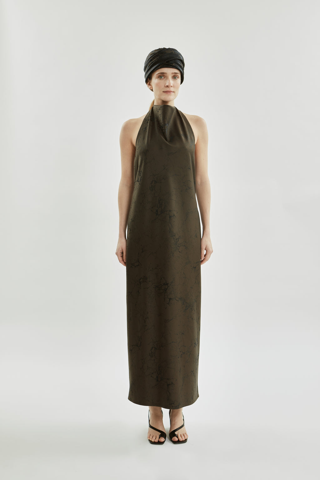 Francoise dress | Khaki jacquard - Wool silk blend
